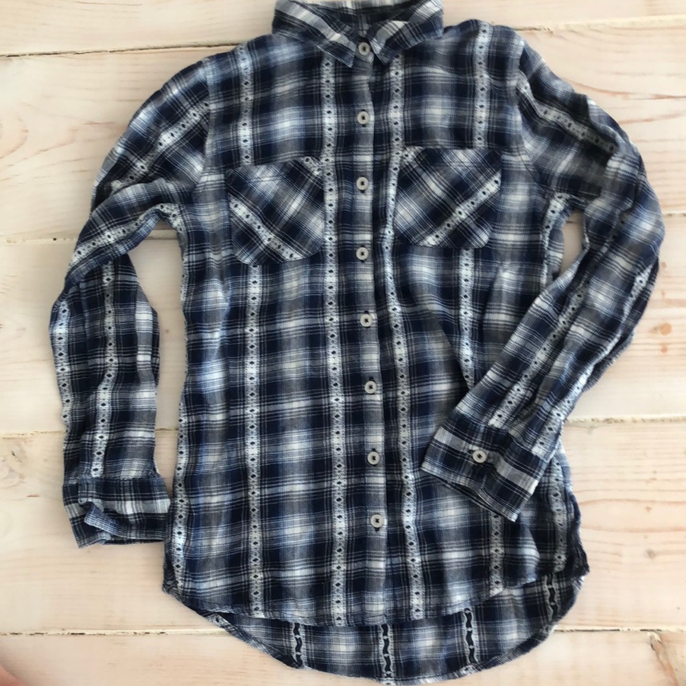 Justice size 10 blue plaid patterned flannel shirt